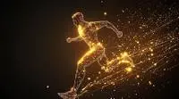 abstract golden runner silhouette on black background speed energy